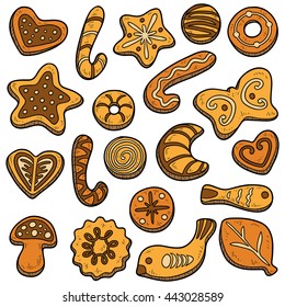 Collection of homemade cookies, vector colorful set of Christmas baking.