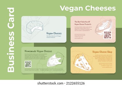 Collection homemade vegan cheese business card engraved vector illustration. Set branding identification advertising dairy products shop dietary organic food commercial retail. Healthy eating ad