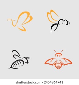 collection of honey bee animal logos and symbols vector illustration design isolated gray background