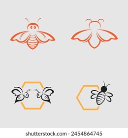 colección de logotipos y símbolos de animales de abejas de miel diseño de Ilustración vectorial fondo gris aislado