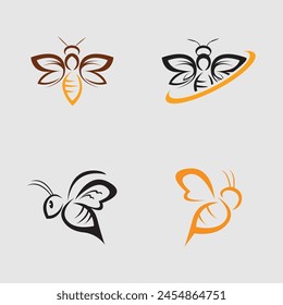 collection of honey bee animal logos and symbols vector illustration design isolated gray background