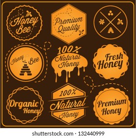 Collection of Honey and Bee Labels in Retro Style