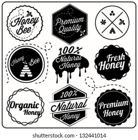Collection of Honey and Bee Labels in Vintage Style