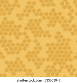 Collection of honeycombs, hand drawn seamless pattern. Orange backdrop with honey. Decorative illustration, good for printing for beekeeping company
