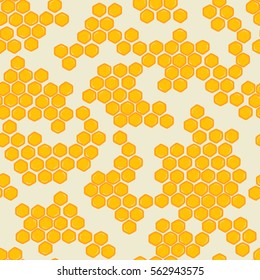 Collection of honeycombs, hand drawn seamless pattern. Colorful backdrop with honey. Decorative illustration, good for printing for beekeeping company