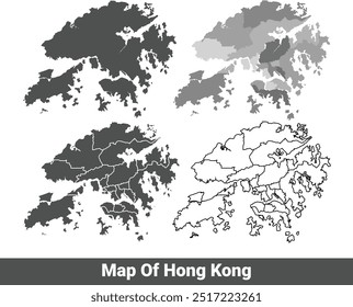 Collection of Hong Kong country grey political maps set with outline border