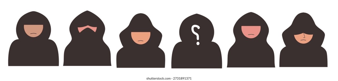 colección de figuras con capucha que muestran varios rasgos faciales
