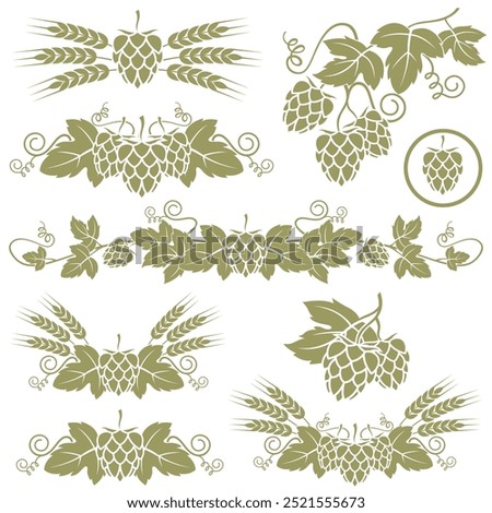 collection of hops for brewing isolated on white background