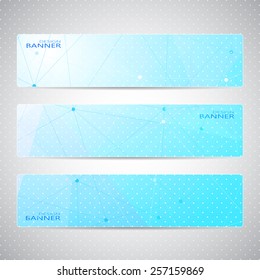 Collection horizontal banners design. Molecule and communication background. Vector illustration
