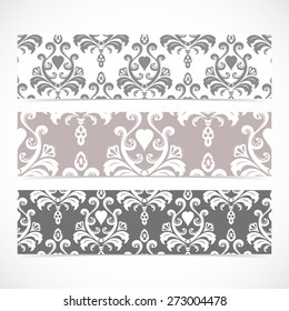 Collection horizontal banners in the style of Baroque . Modern Vector Illustration.