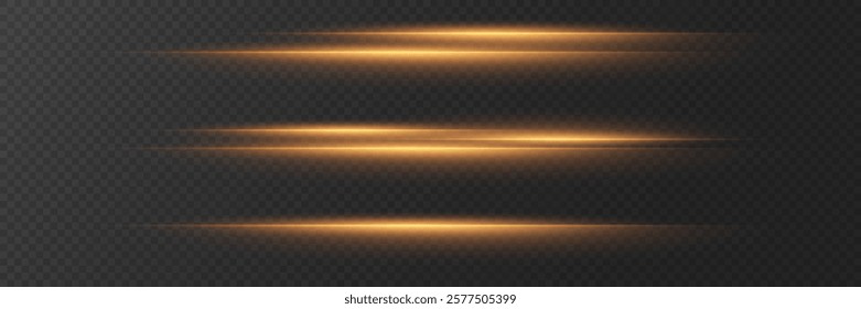 Collection of horizontal effects, neon laser lines. On a transparent background.
