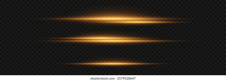 Collection of horizontal effects, neon laser lines. On a transparent background.
