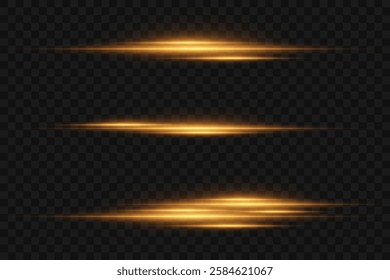 Collection of horizontal effects, neon laser lines. On a transparent background.