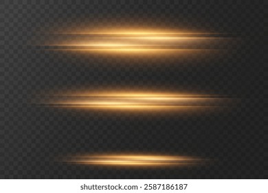 Collection of horizontal effects, neon laser lines. On a transparent background.