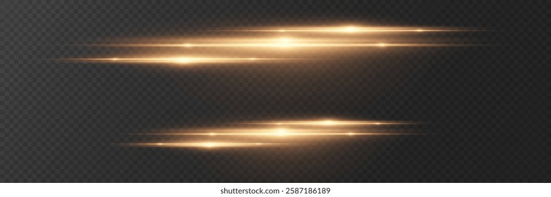 Collection of horizontal effects, neon laser lines. On a transparent background.