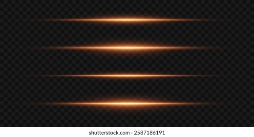 Collection of horizontal effects, neon laser lines. On a transparent background.
