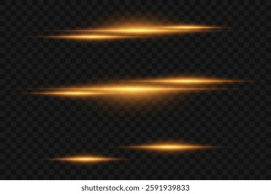 Collection of horizontal effects, neon laser lines. On a transparent background.