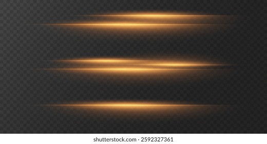 Collection of horizontal effects, neon laser lines. On a transparent background.