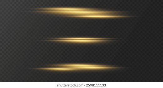 Collection of horizontal effects, neon laser lines. On a transparent background.