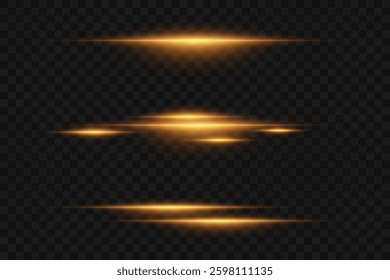 Collection of horizontal effects, neon laser lines. On a transparent background.