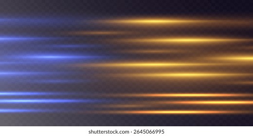 Collection of horizontal glare. Laser beams, horizontal light lines.EPS 10.