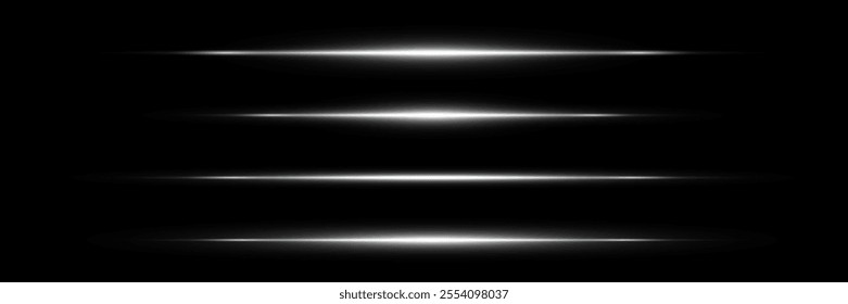 Collection of horizontal gloves and glare of light.Horizontal lines of light.Vector illustration.On a dark background.