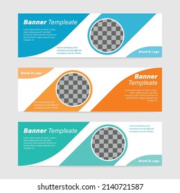 Collection of horizontal header web banners template, flat color, minimal geometric shape, vector background.