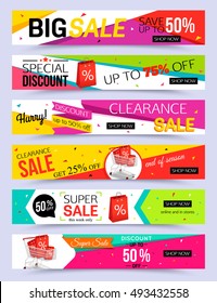 Collection of horizontal holiday sale banner template. Vector illustrations.