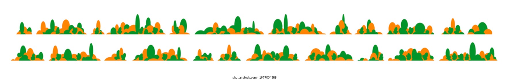 Collection of horizontal landscapes from trees. A set of trees. Vector illustration isolated on white background