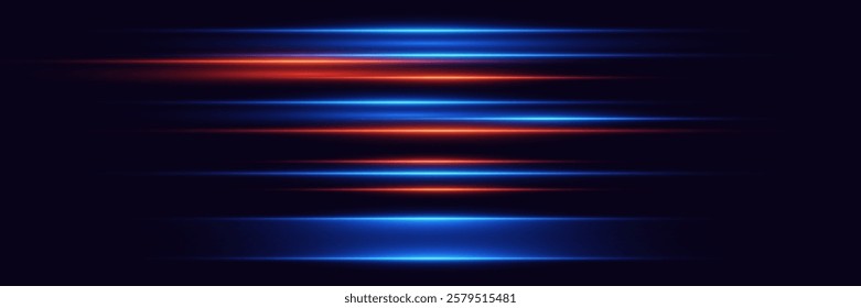 Collection of horizontal neon highlights and line flashes. Vector EPS10