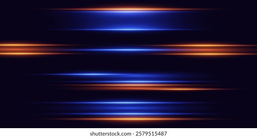Collection of horizontal neon highlights and line flashes. Vector EPS10