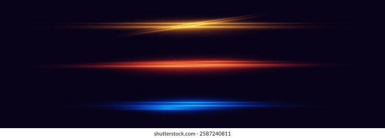 Collection of horizontal neon highlights and line flashes. Vector EPS10