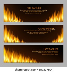 Collection of horizontal realistic fire banners
