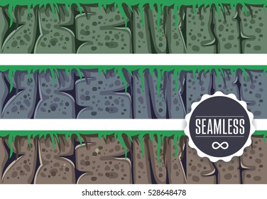 collection horizontal seamless backgrounds for casual games, earth rocks grass
