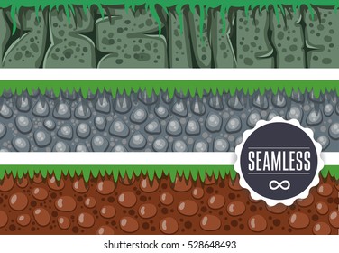 collection horizontal seamless backgrounds for casual games, earth rocks grass
