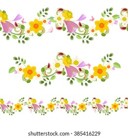 collection horizontal seamless borders with spring flowers