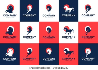 collection of horse logos, symbol of strength, courage and agility, logo design template.