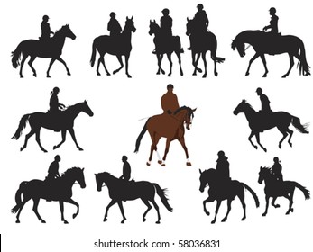 collection of horseback rider silhouettes