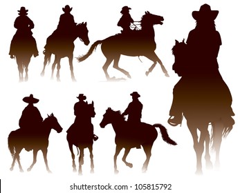 Collection of horseback riding silhouettes