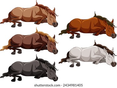 Collection of horses in different colors and poses.