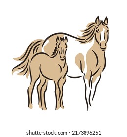 Collection of horses standing and moving vector flat illustration. Set of gorgeous groomed racehorses of different breeds isolated on white. Beautiful equine domestic animals silhouette for Equestrian