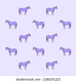 Collection of horses standing and moving vector flat illustration. Set of gorgeous groomed racehorses of different breeds isolated on white. Beautiful equine domestic animals silhouette for Equestrian