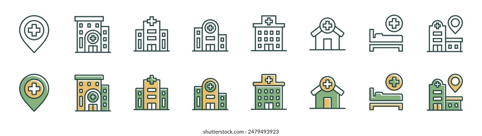 collection of hospital buildings icon vector set health care architecture business signs hospital and clinic construction illustration for web and app