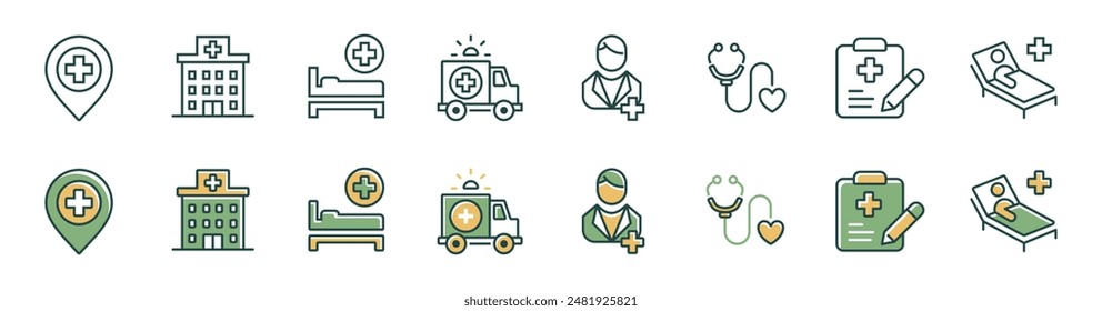 collection of hospital health icon vector set medical life patient care treatment signs illustration