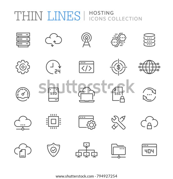 ホストする細線のアイコンのコレクション ベクター画像eps 8 のベクター画像素材 ロイヤリティフリー