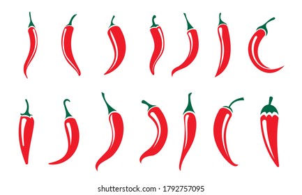 Collection of hot chili pepper vector illustrations