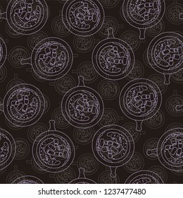 Collection of hot chocolate mugs with marshmallows viewed from above abstract seamless pattern background. Ideal for fabric, kitchenware, home decor, apparel and accessories, wallpaper, paper goods.