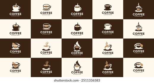 colección del logotipo de la taza de café caliente, cafetería, menú de la cafetería, Vector del Diseño gráfico.