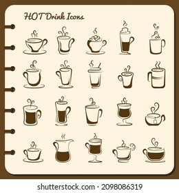 Collection of hot drink icons. vector