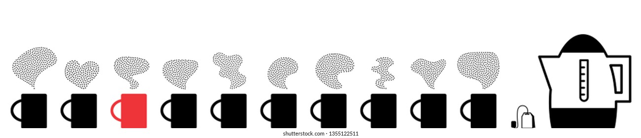 Collection of hot drinks icon with steam symbols isolated. Steaming beverage pictograms with different waves